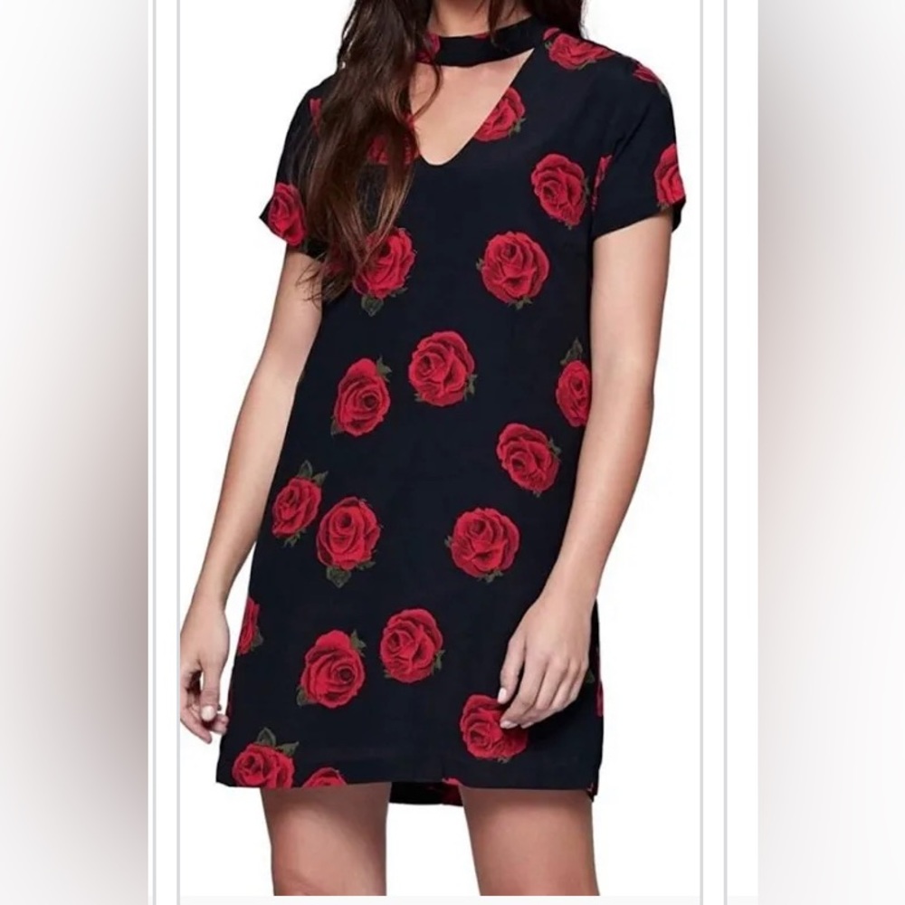 Dressy black dress with red rose print